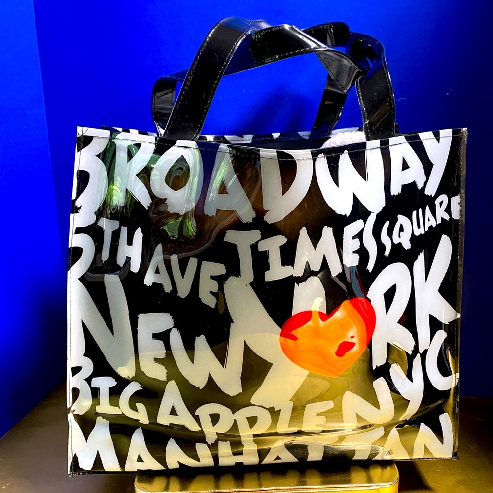 Vintage New York Graphic Vinyl Tote Bag Joshua NY Broadway Manhattan Time Square